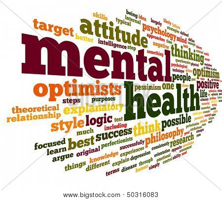 Mental health concept in word tag cloud on white