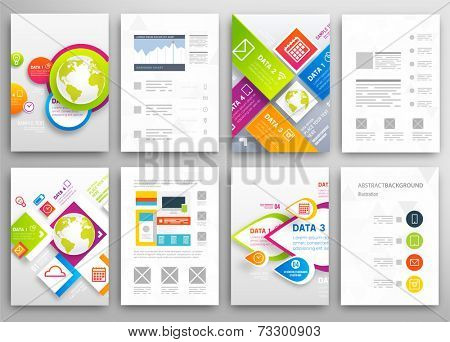 Set of Flyer, Brochure Design Templates. Geometric Triangular Abstract Modern Backgrounds. Mobile Technologies, Applications and Online Services Infographic Concept.