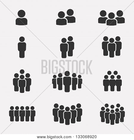 Team icon vector set. Group of people icons isolated on a white background. Business team icons collection. Crowd of people black silhouettes simple. Team icons in flat style.