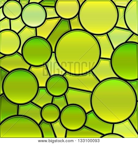 abstract vector stained-glass mosaic background - green and yellow circles