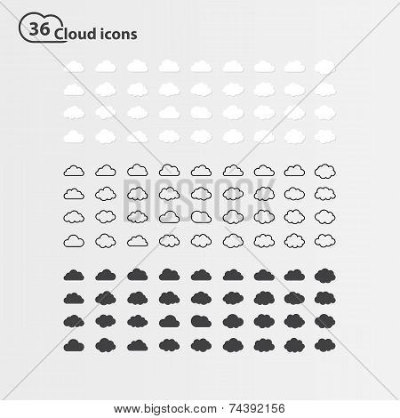 PrintBig vector set of thirty-six cloud shape