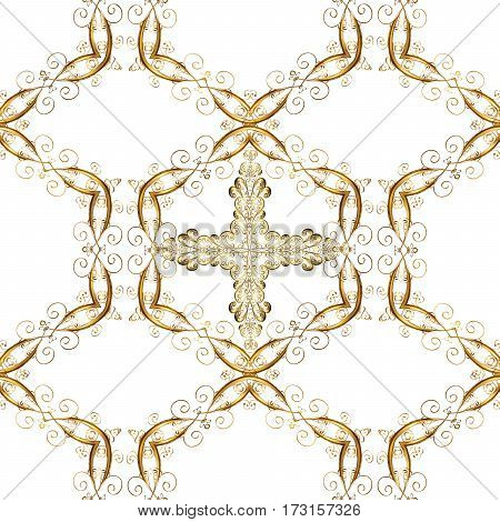 Luxury Royal And Victorian Concept. Vintage Baroque Floral Seamless Pattern In Gold Over White. Orna