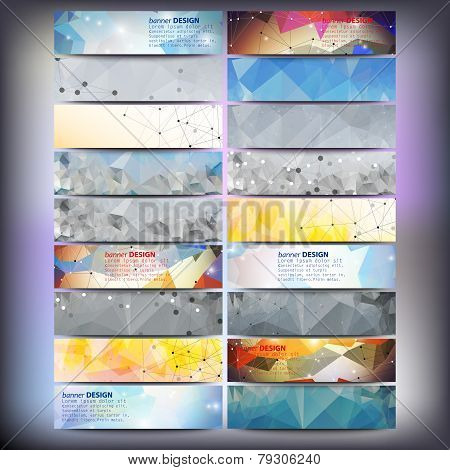 Big colored abstract banners set. Conceptual triangle design vector templates.