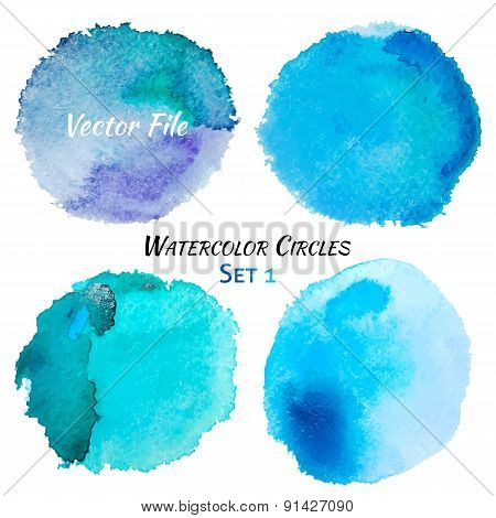 Watercolor Blue And Purple Vector Colorful Circles Set