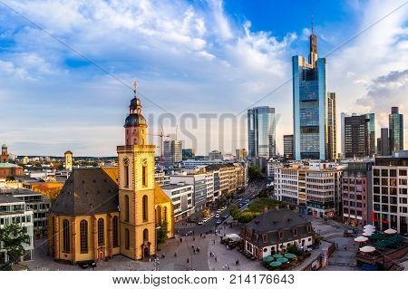 Panoramic Aerial View Of Frankfurt With Hauptwachen Germany