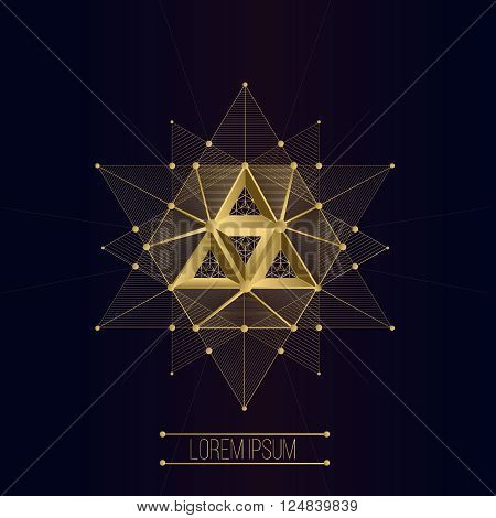 Sacred geometry forms, shapes of lines, logo, sign, symbol, emblem, badge, award, shape, pentagrams. 3D volumetric shape of lines and a triangle