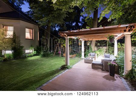 Garden With Patio At Night