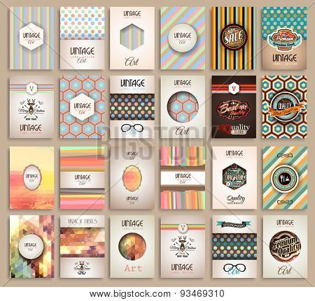 Vintage Styles brochure templates set with Labels. Vintage background to use as frames for advertising. Old dated look.Retro Patterns for Placards, Posters, Flyers and Banner Designs