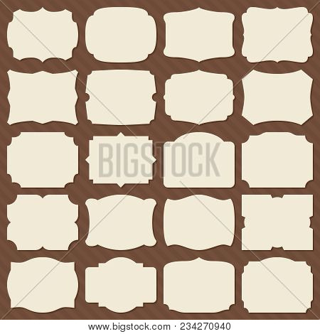 Retro Blank Paper Label Shapes. Vintage Elegant Frames For Wedding Invitation Vector Set. Label Fram