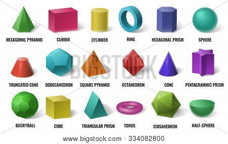 Realistic 3d Color Basic Shapes. Solid Colored Geometric Forms, Cylinder And Colorful Cube Shape. Ma