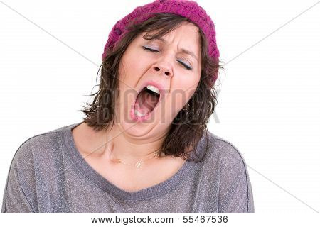 Exhausted Or Bored Woman Yawning