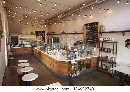 Empty cafe or bar interior, daytime