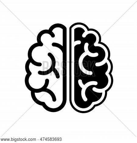 Brain, Mind Or Intelligence Silhouette Icons. Black Line Art Symbols Isolated On White Background. D