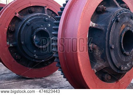 New Steel Wheels For A Port Railway Crane In The Seaport Of Constanta, Romania.