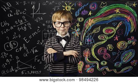 Kid Creativity Education Concept, Child Learning Art Mathematics Formula, School Boy Ideas