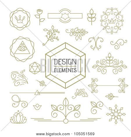 Design Element Set Mono Line Art Ornamental Nature