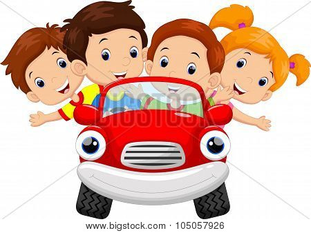 Kids driving car cartoon