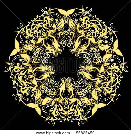 Oriental Vector Pattern With Arabesque And Floral Elements. Abstract Golden Ornament