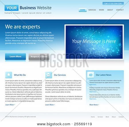 blue business website template - home page design - clean and simple - with a space for a text