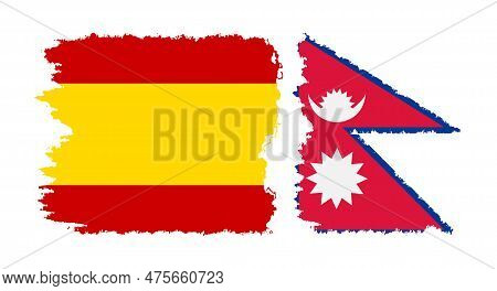 Nepal And Spain Grunge Flags Connection, Vector