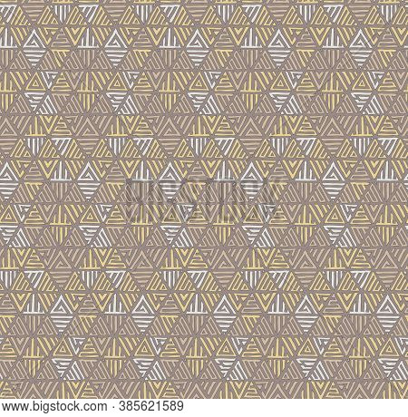 Abstract Geometric Hand-drawn Freaky Triangles Seamless Pattern. Vector Doodle Background In Pastel 