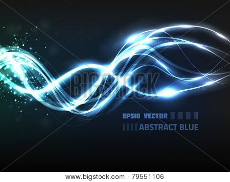 EPS10 vector abstract blue line design on background with slight texture. Composition has bright lights and blurry particles.