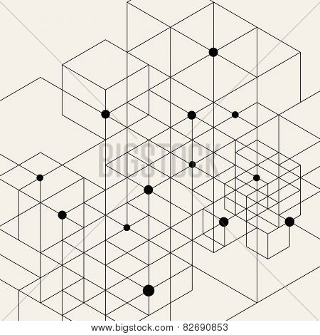 Vector Modern Pattern. Black Techno Texture. Geometric Pattern Background. Rhombus, Triangles and Circles in Nodes. Abstract Ornament for Business Design.