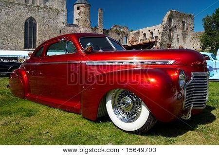 HAAPSALU, ESTONIA - JULY 18: American Beauty Car Show, showing red 1941 Chevrolet Coupe Justiina, front view on July 18, 2009 in Haapsalu, Estonia