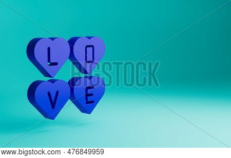 Blue Love Text Icon Isolated On Blue Background. Valentines Day Greeting Card Template. Minimalism C