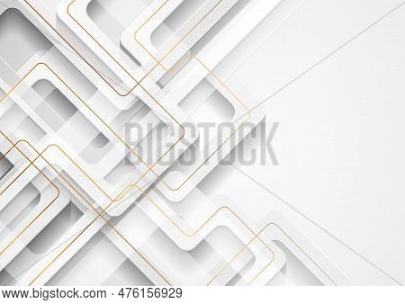 White Geometric Background With Abstract Golden Lines