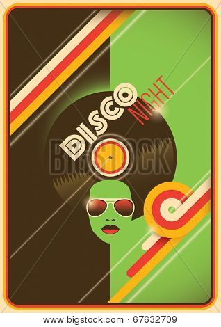 Retro disco night poster design. Vector illustration.