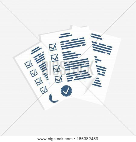 Survey form paper sheets. Exam form checklist for assessment questionnaire or quiz form. Vector