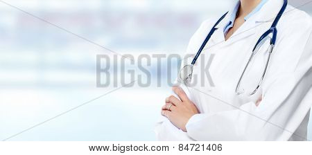 Medical physician doctor hands. Healthcare background banner.