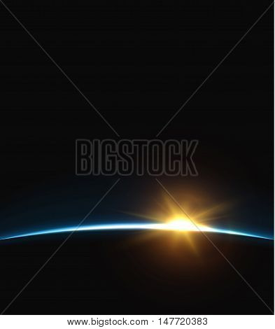 Planet earth sunrise.. Globe Horizon atmosphere. view of the earth from orbit of the planet . Background of the earth from space vector illustration