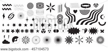 A Set Of Abstract Geometric Decorative Elements In Y2k Style. Trendy Minimalistic Retro Shapes, Star