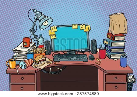 Male Workplace. Pop Art Retro Vector Illustration Vintage Kitsch