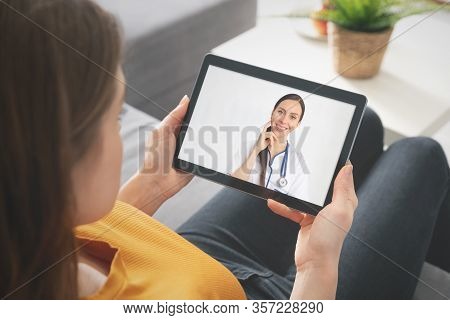 Doctor Video Chat Consultation. Telemedicine Or Telehealth Concept.