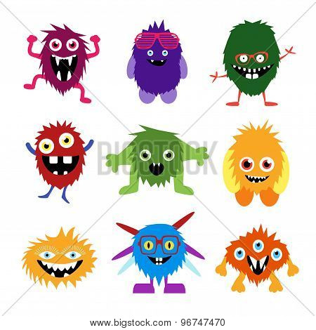 Vector Set Of Cartoon Cute Monsters And Aliens.