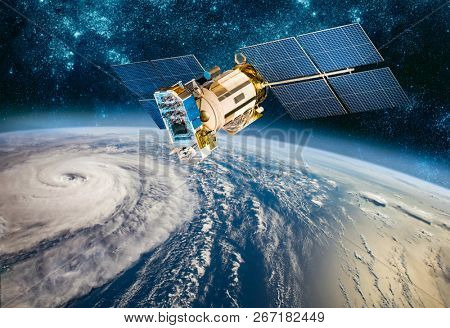 Space satellite monitoring from earth orbit weather from space, hurricane, Typhoon on planet earth. Elements of this image furnished by NASA.