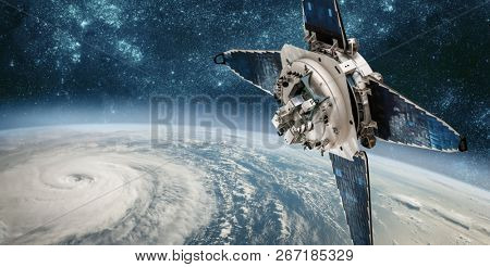 Space satellite monitoring from earth orbit weather from space, hurricane, Typhoon on planet earth. Elements of this image furnished by NASA.