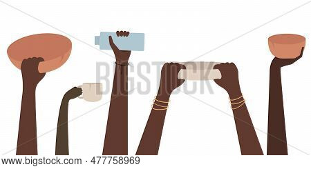 Starving People. Poverty Stricken Starving Famine Hands. Illustration Of Starving People Asking For 