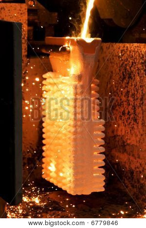 Opened High Temperature Owen With Investment Casting Mould During Casting