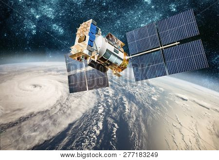 Space satellite monitoring from earth orbit weather from space, hurricane, Typhoon on planet earth. Elements of this image furnished by NASA.