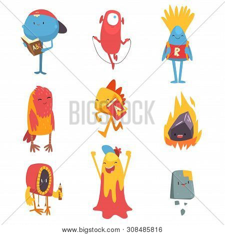 Adorable Freaky Monsters Set, Funny Friandly Colorful Aliens Cartoon Characters Vector Illustration