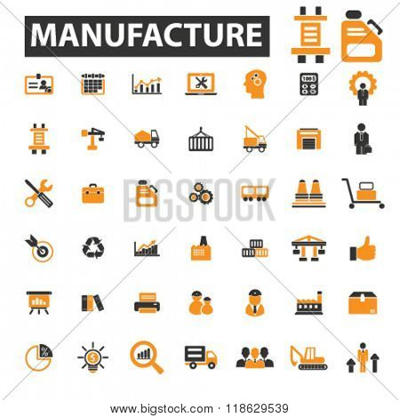 manufacture icons, manufacture logo, industry icons vector, industry flat illustration concept, industry infographics elements isolated on white background, industry logo, industry symbols set