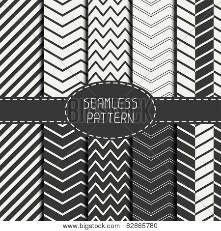 Set of monochrome fashion geometri seamless pattern with chevron. Collection of paper for scrapbook.