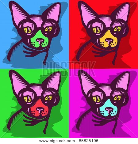 portrait of a cat picture on four different colored squares