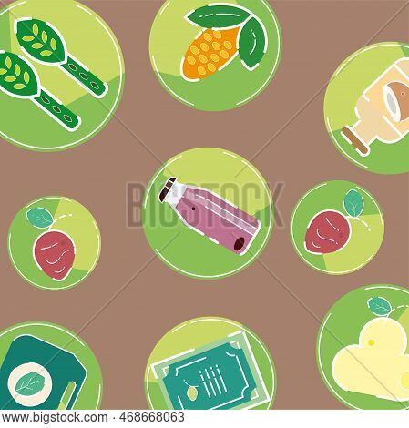 Seamless Pattern Background With Vegan Food Icons Vector Illustration