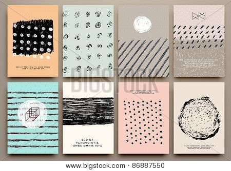 Set of Vintage Creative Cards with Hand Drawn Hipster Textures Made with Ink. Retro Patterns for Placards, Posters, Flyers and Banner Designs.