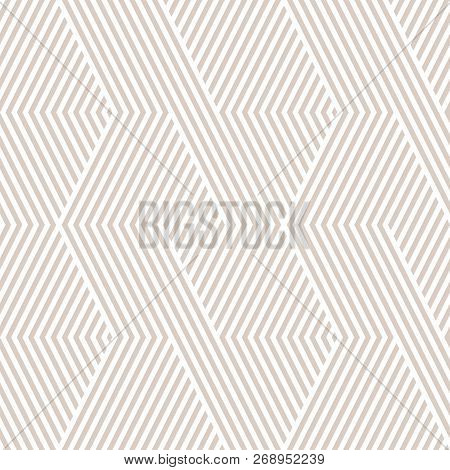 Vector Geometric Lines Pattern. White And Beige Abstract Graphic Striped Ornament. Simple Geometry, 